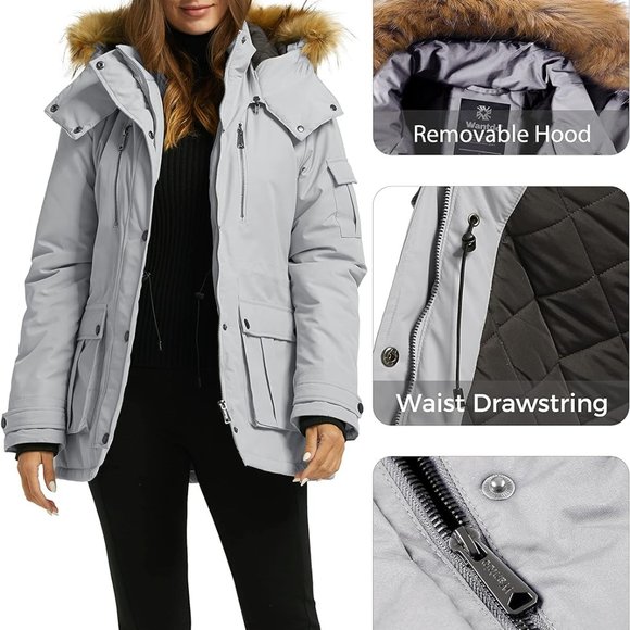 Women's Quilted Winter Coat Warm Puffer Jacket Thicken Parka with Removable Hood - Picture 3 of 6